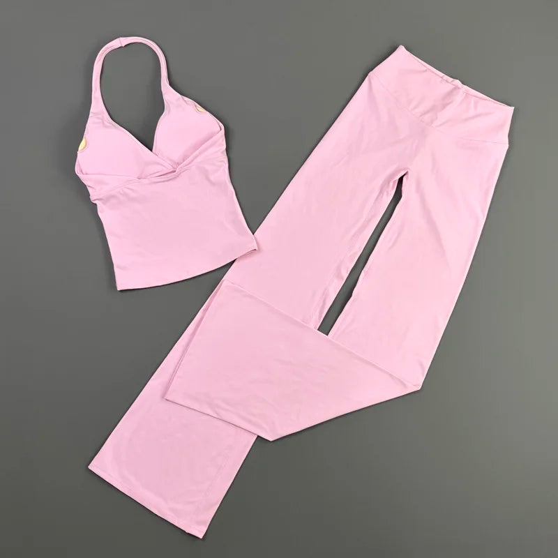 Women’s Halter Top & Flare Pants Yoga Set