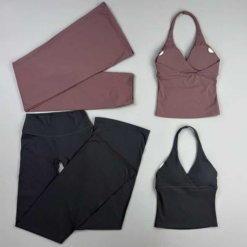 Women’s Halter Top & Flare Pants Yoga Set