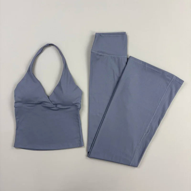 Women’s Halter Top & Flare Pants Yoga Set