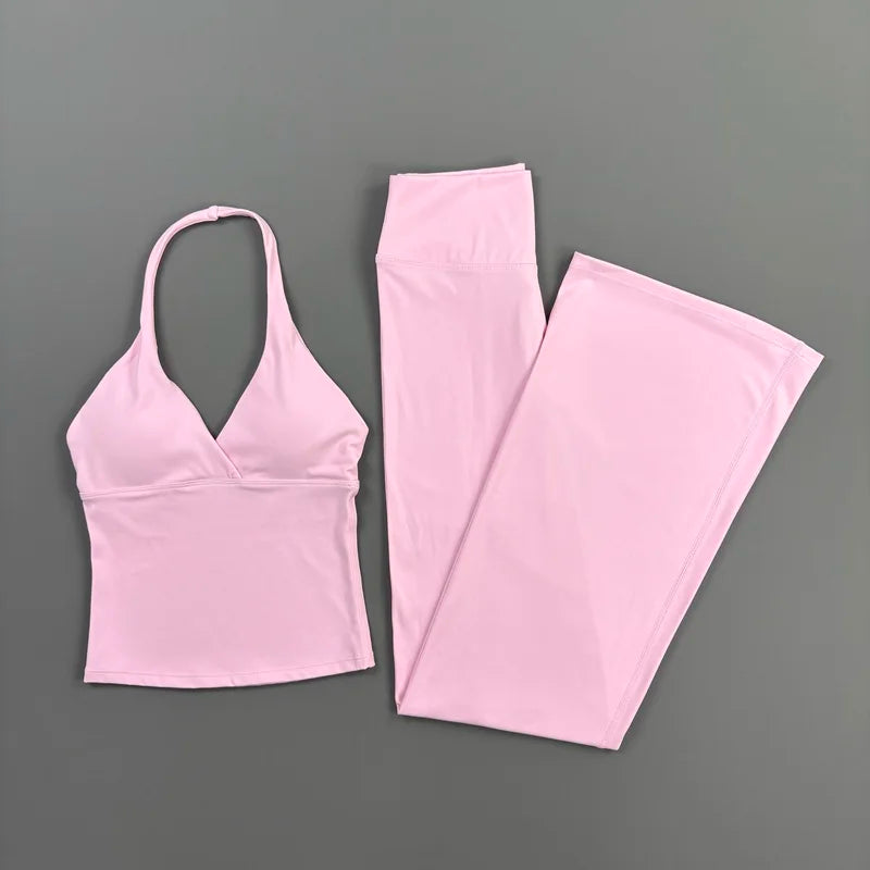 Women’s Halter Top & Flare Pants Yoga Set