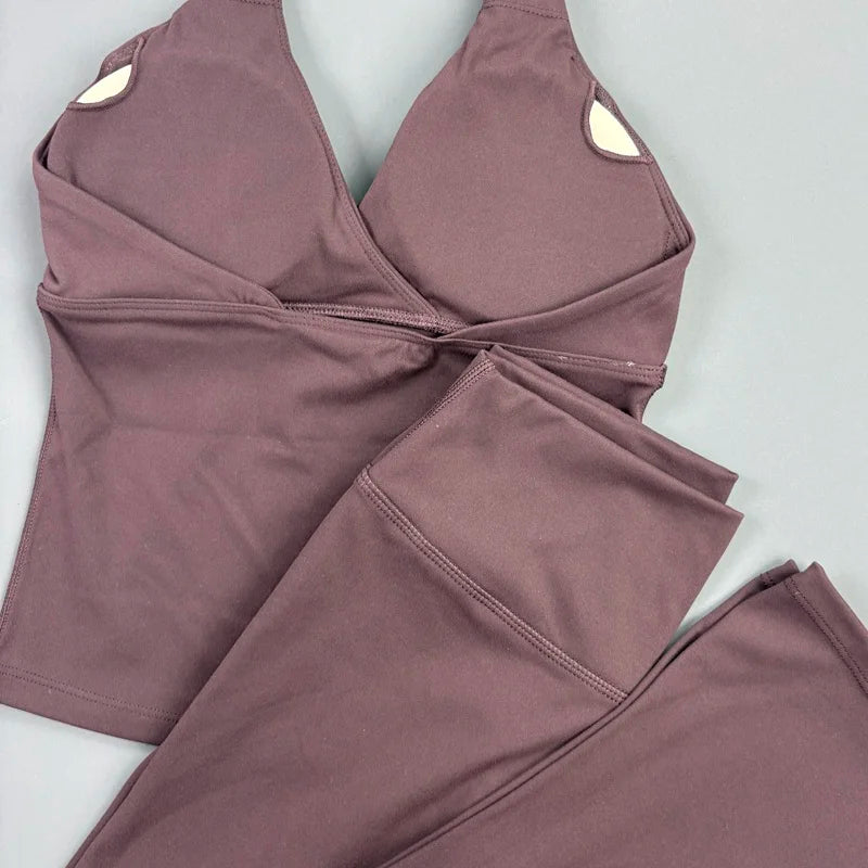Women’s Halter Top & Flare Pants Yoga Set