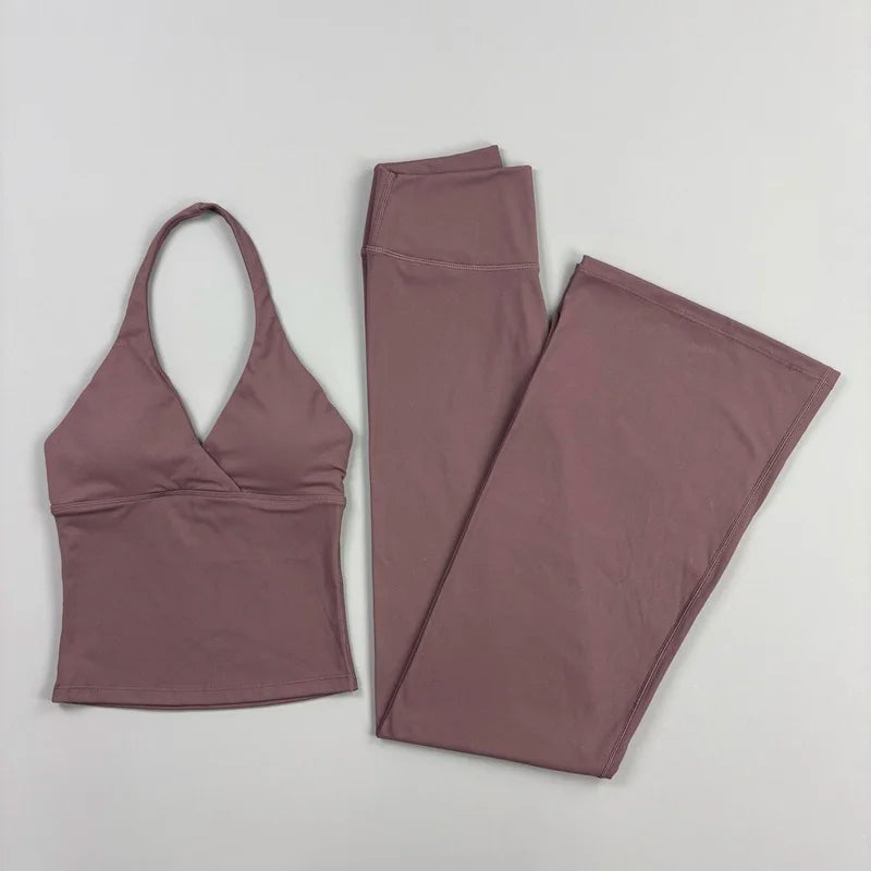 Women’s Halter Top & Flare Pants Yoga Set