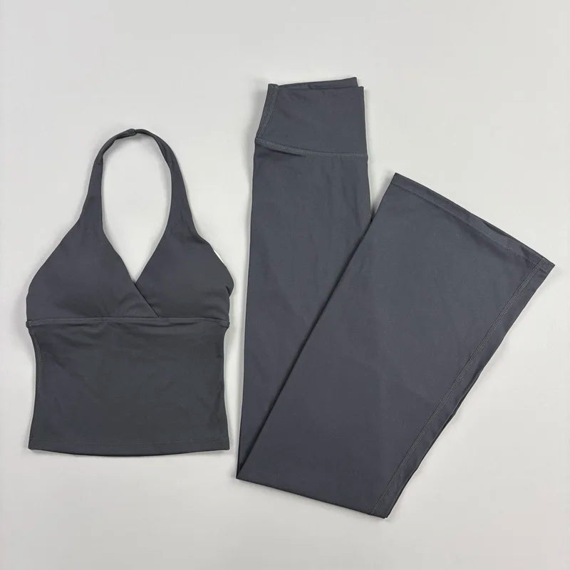 Women’s Halter Top & Flare Pants Yoga Set